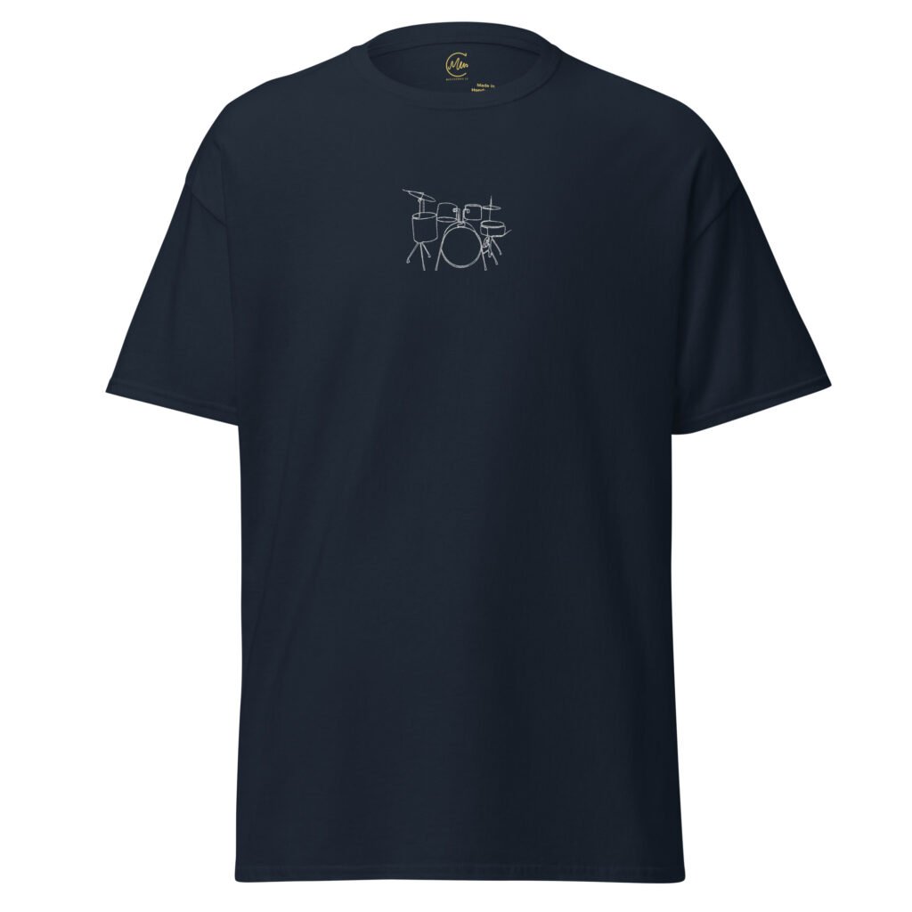 Camiseta de manga corta ‘Batería lineal’ bordado en hilo blanco