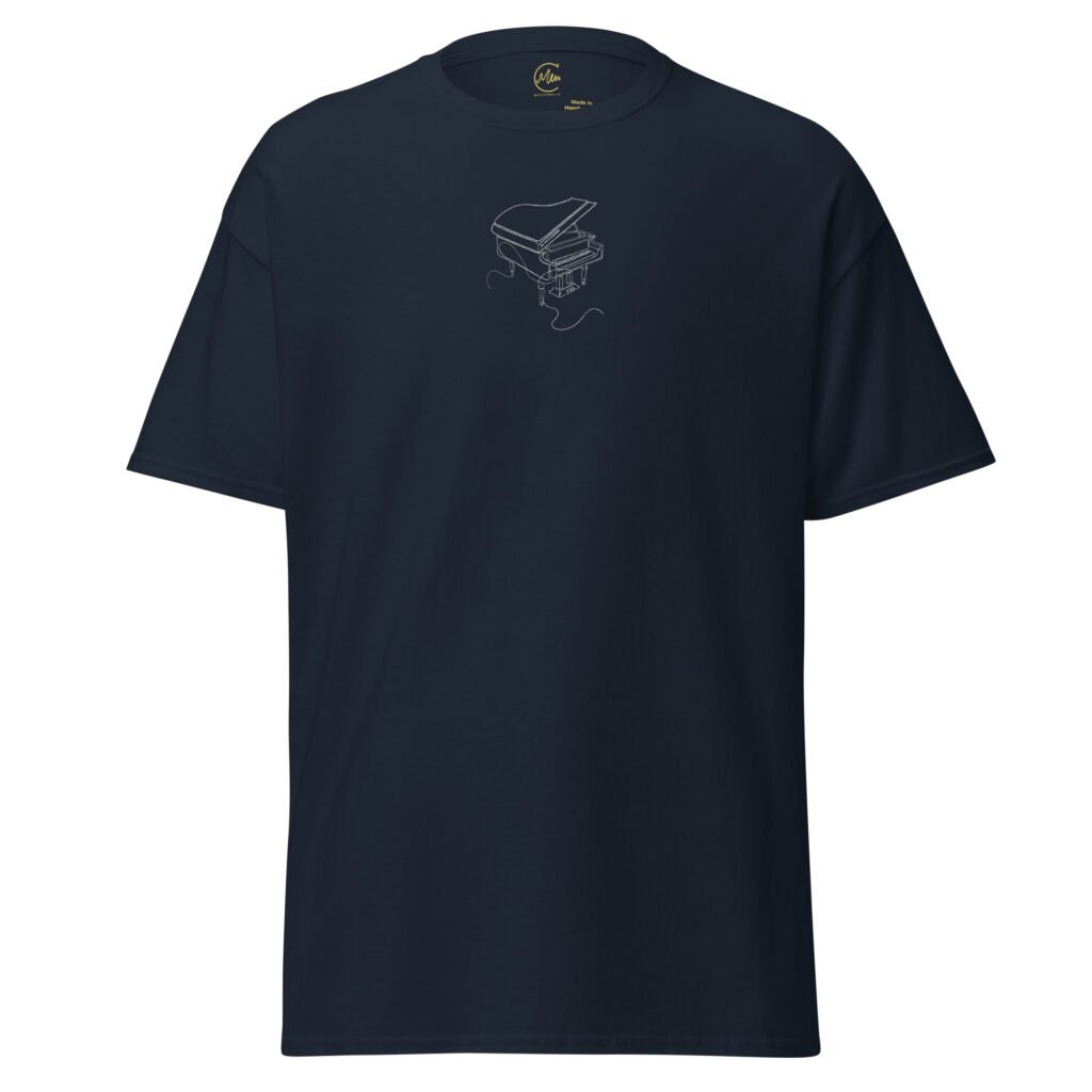 Camiseta de manga corta ‘Piano de cola lineal’ (Bordado en hilo blanco)